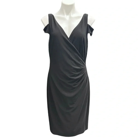 Lauren Ralph Lauren Faux Wrap V-Neck Cold Shoulder Cocktail Knee Length Dress - Picture 2 of 8